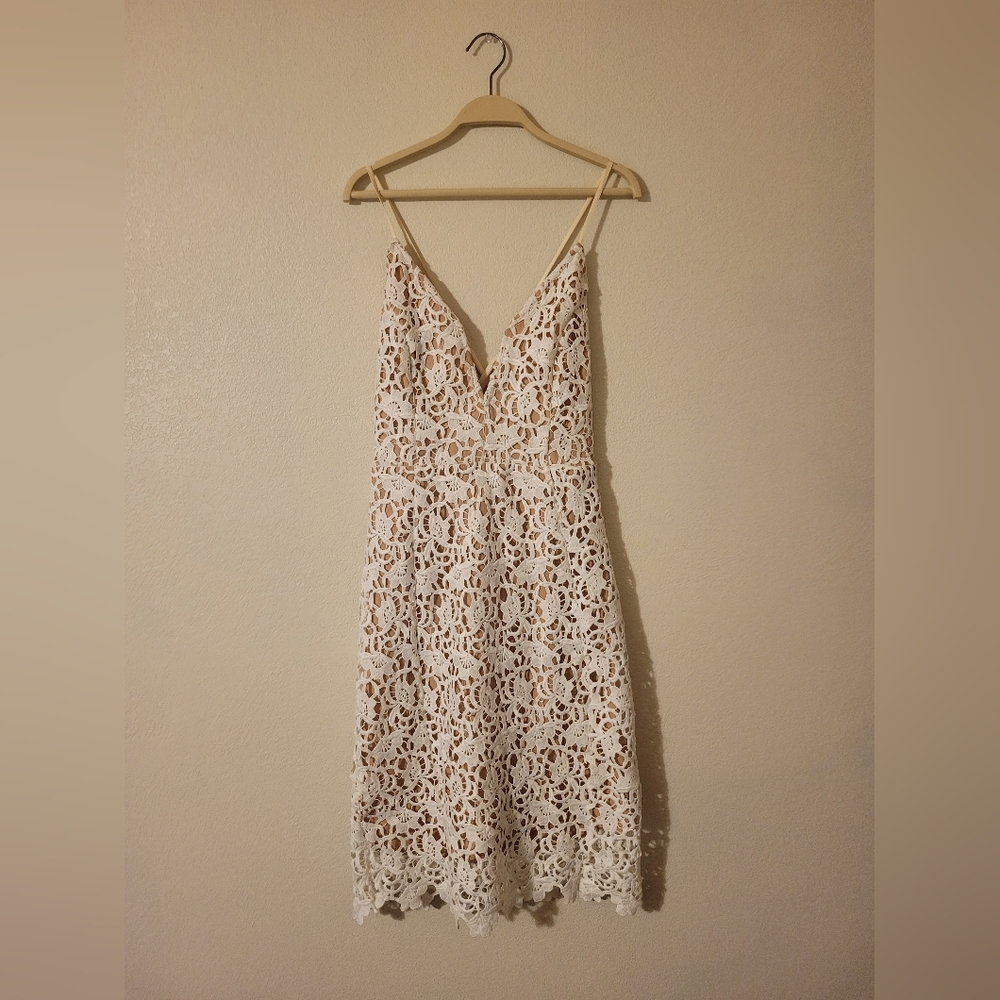 White lace and nude dress